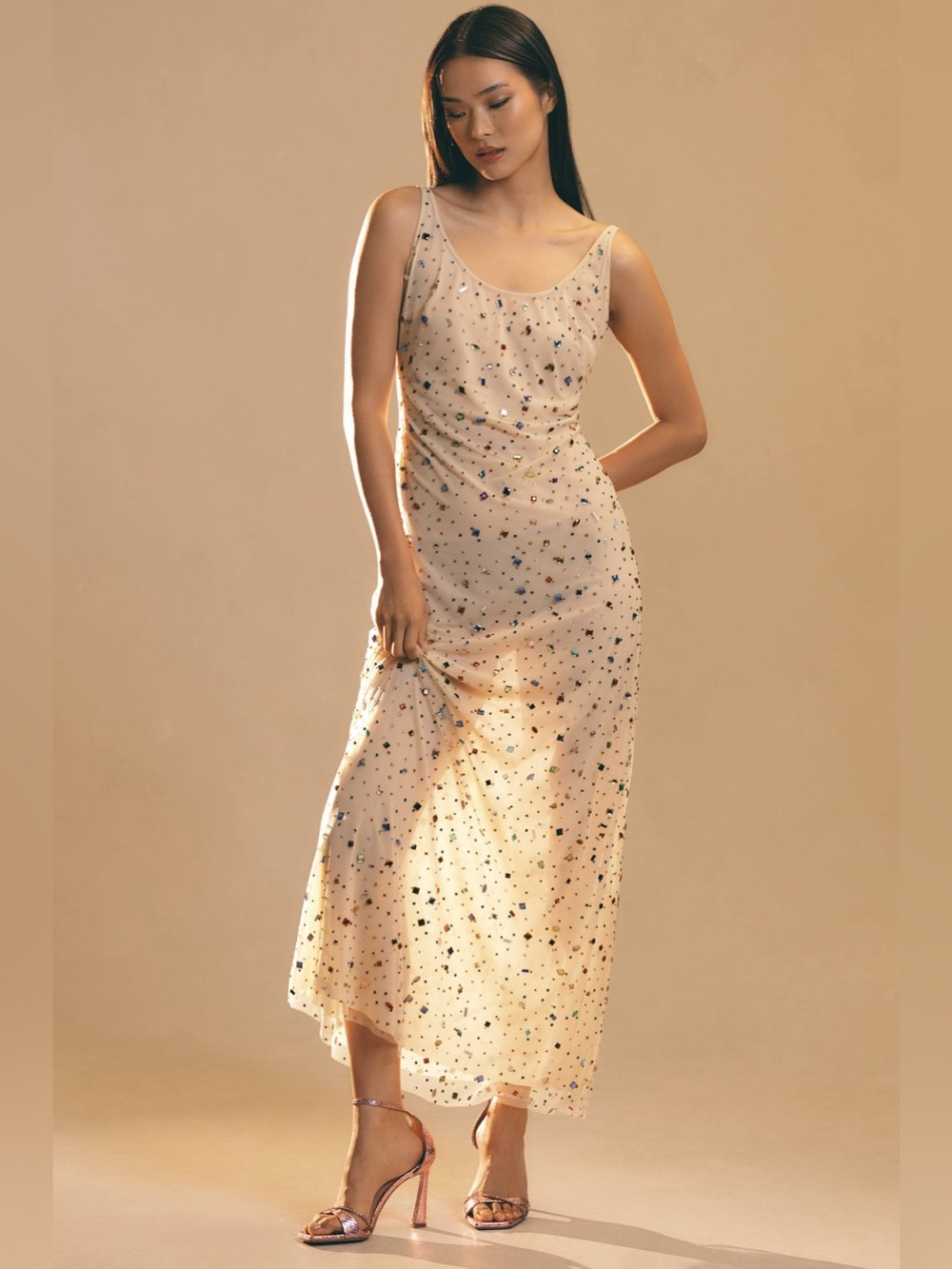 Anthropologie x Let Me Be Bejeweled Mesh Maxi Dress